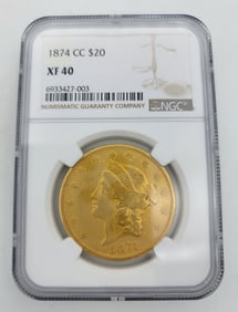 1874 CC $20 Liberty Head Gold Coin NGC XF40