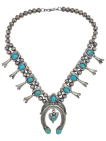 Necklace Sterling Silver Native American Beaded Statement with Turquoise Small
