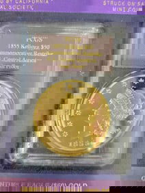 1855 Kellogg $50 Commemorative Restrike Gold Coin Complete with Box & Certifications