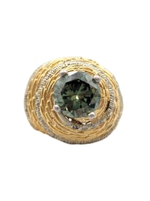 Fancy Green and White Diamond Swirl Dome Ring in 14 Karat Yellow Gold