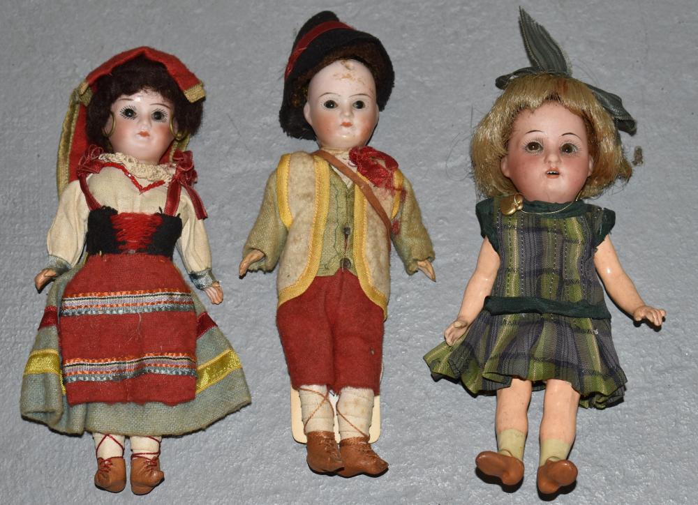 Lot (3) German and Italian Small Bisque Head Dolls (1 of 1)