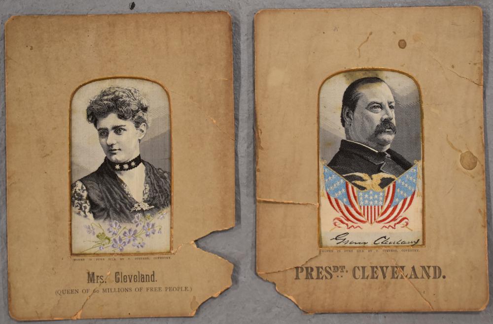 Pres. Grover Cleveland & Wife-Stevens Woven Silks: Pres. Grover Cleveland & Wife-Stevens Woven Silks WOVEN SILKS BY STEVENS SOLE INVENTORS AND MFG COVENTRY ENGLAND- PRESIDENT GOVER CLEVELAND AND MRS. CLEVELAND- 7 X 5 1/2 MATTE- SMALL STAINS AND SPOTTI