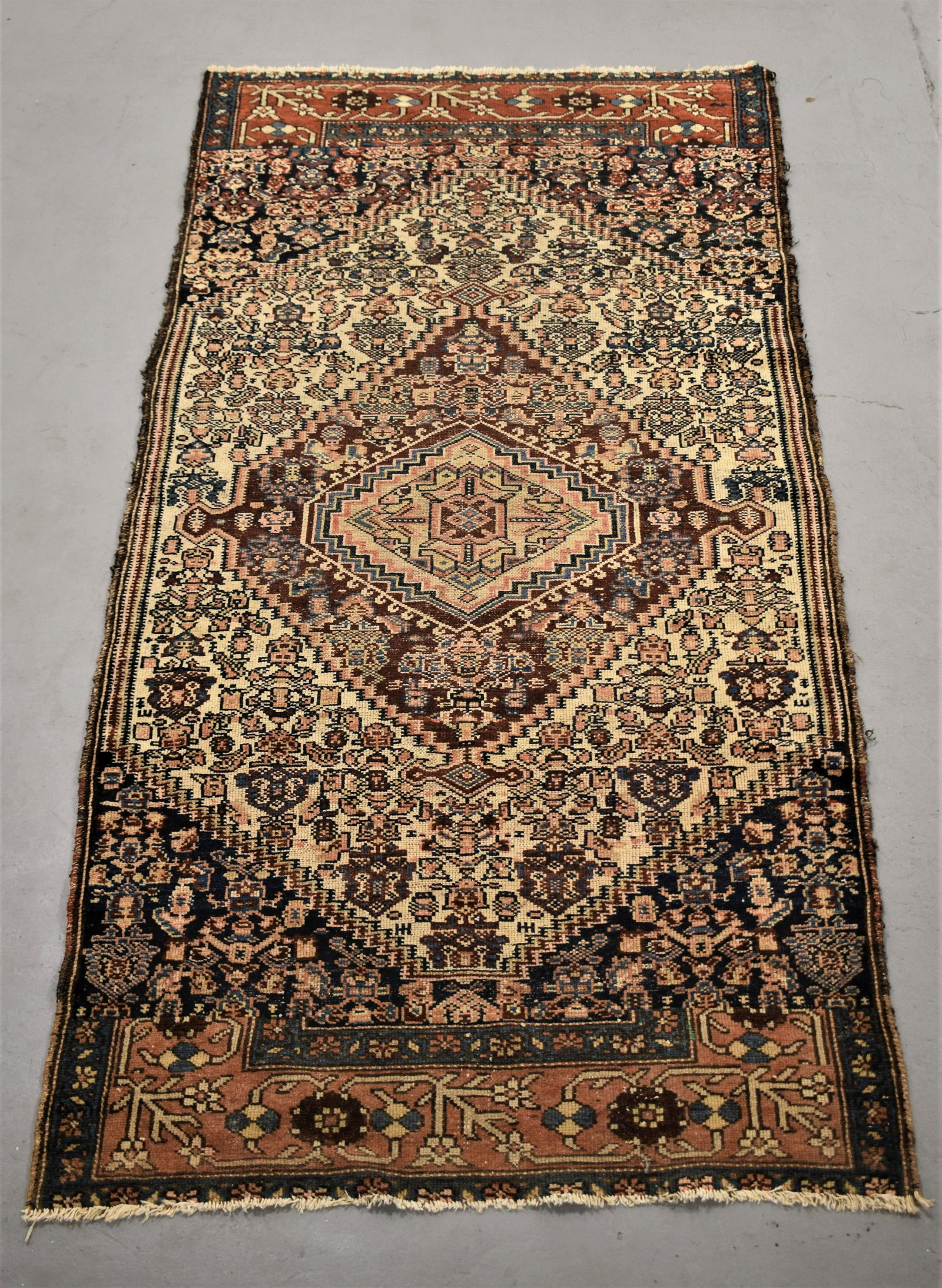 Persian Oriental Carpet: LATE 19TH CENTURY EARLY 20TH CENTURY PERSIAN AREA RUG- 78" X 36" - WEAR AND IMPERFECTIONS