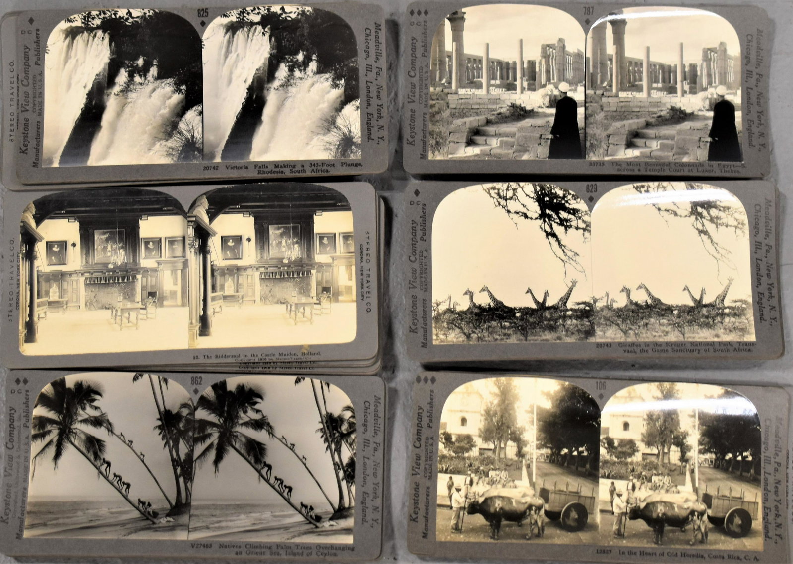 Box of Stereoview Cards: BOX OF 27 STEREOVIEW CARDS OF VARIOUS SCENES AROUND THE WORLD- STEREO TRAVEL CO. AND KEYSTONE MIX- BOX END DAMAGE AND IMPERFECTIONS