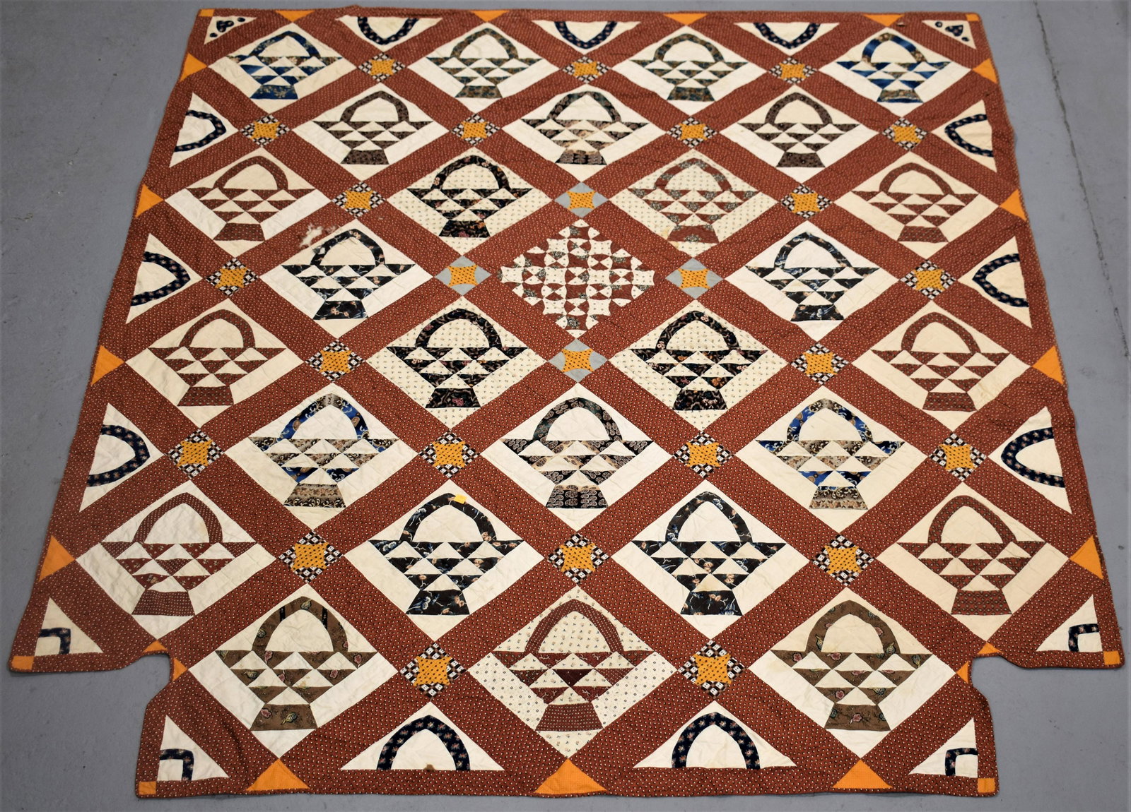 19th Century Hand Sewn Basket Quilt (1 of 2)