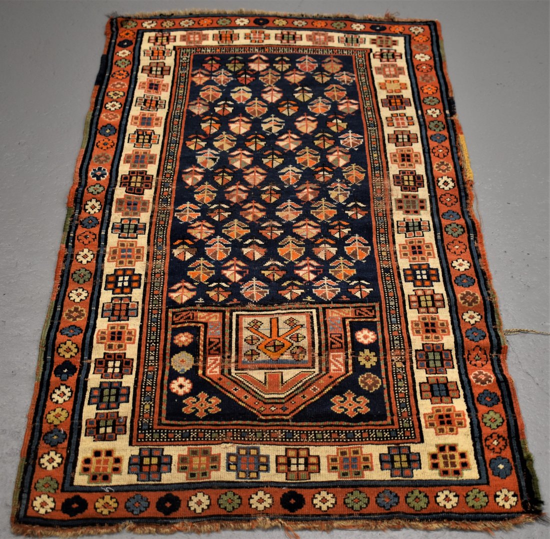 Late 19th Century Talish Oriental Rug: LATE 19TH CENTURY TALISH PRAYER RUG 5' 3" X 2' 11" - WEAR AND IMPERFECTIONS