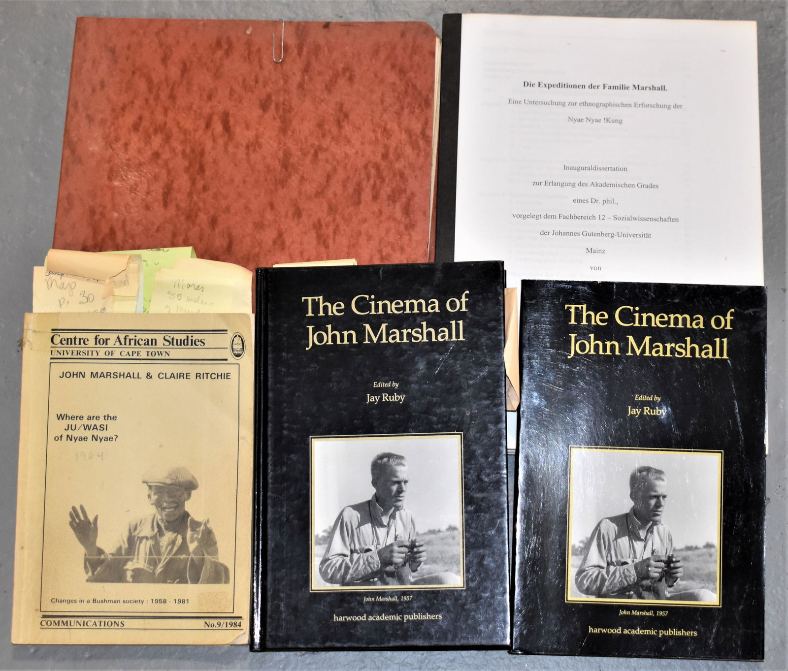 5 Vol. of John Marshall Books and Manuscripts: WHERE ARE THE JU/WASI OF NYAE NYAE 1986 WORKING COPY - MANUSCRIPT JU/WA BUSHMAN RURAL DEVELOPMENT PROJECT 1986 - THE CINEMA OF JOHN MARSHALL BY RUBY (2) 1993 - USED, IMPERFECTIONS
