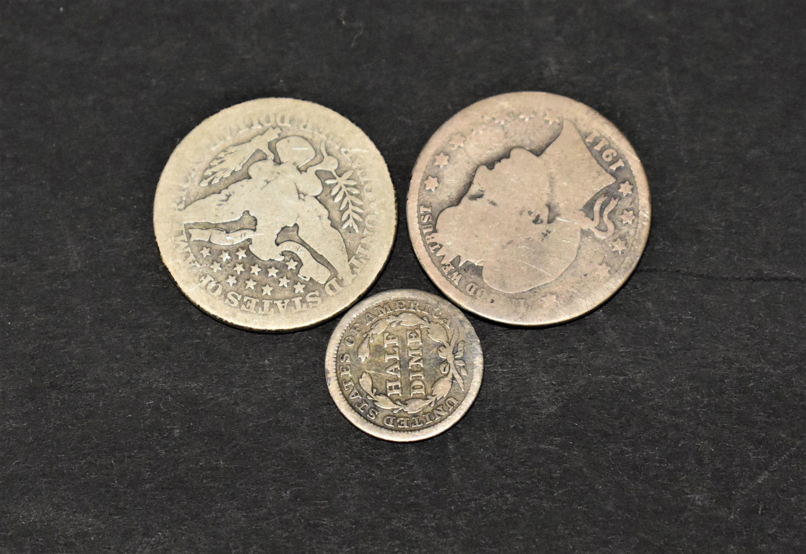 1857 Silver Half Dime and (2) Barber Quarters (1 of 2)