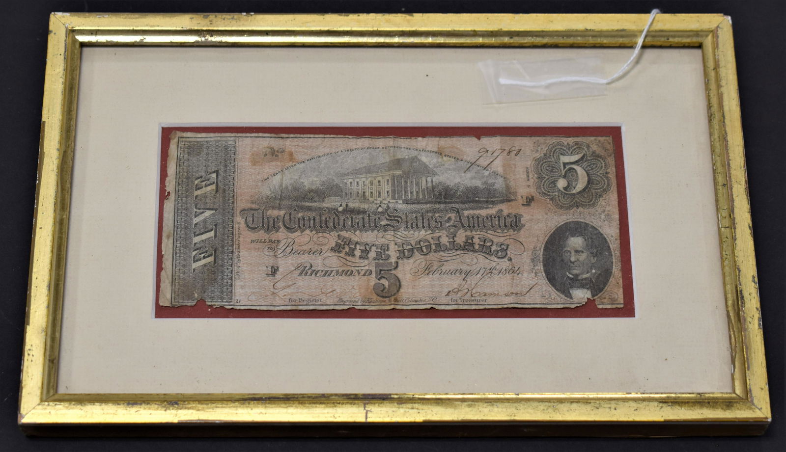 Five Dollar 1864 Confederate note (1 of 1)