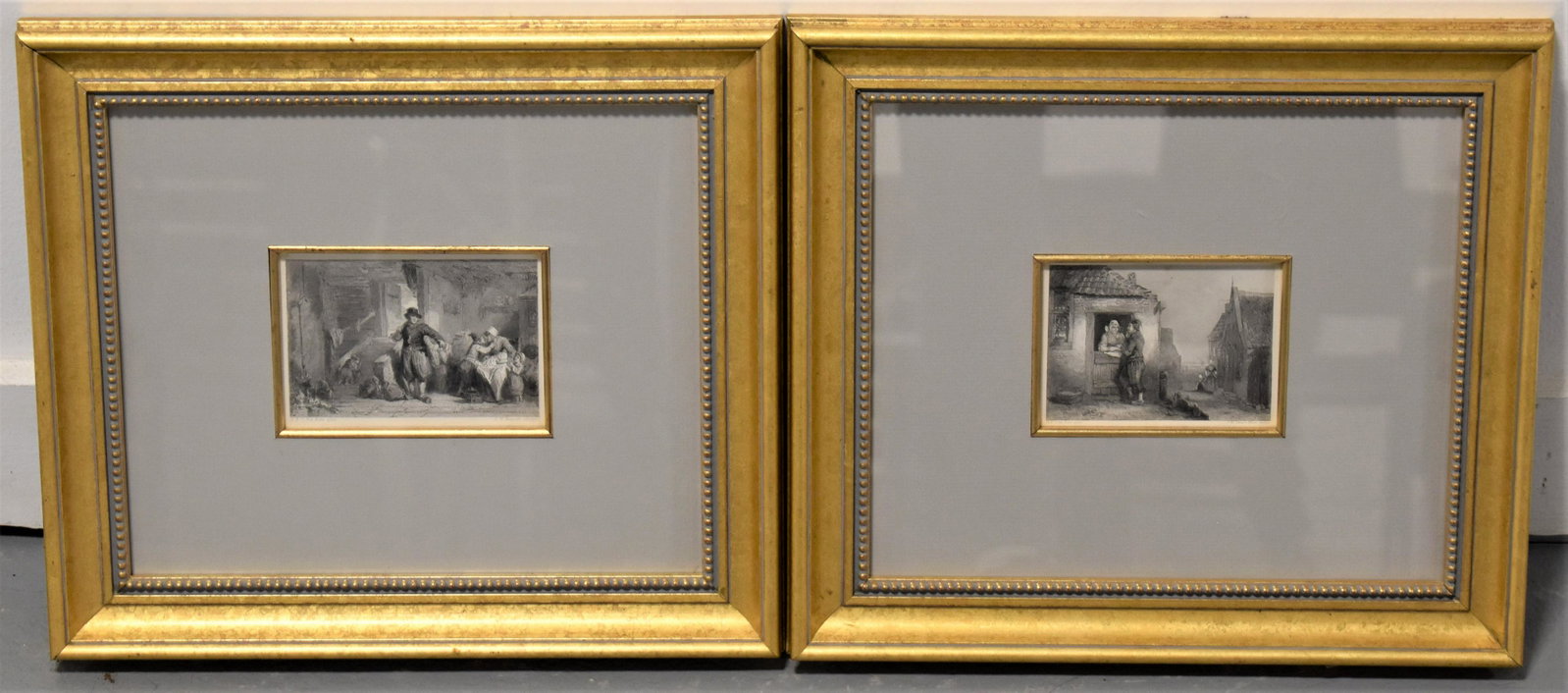 Pair Early German Engravings: (2) FRAMED 19TH CENTURY GERMAN ENGRAVINGS BY J. W. KAISER - H. F. C. - TEN KATE PRINTER - NICELY MATTED IN GILT WOODEN FRAMES - 3 1/2" X 5" SIGHT - IMPERFECTIONS
