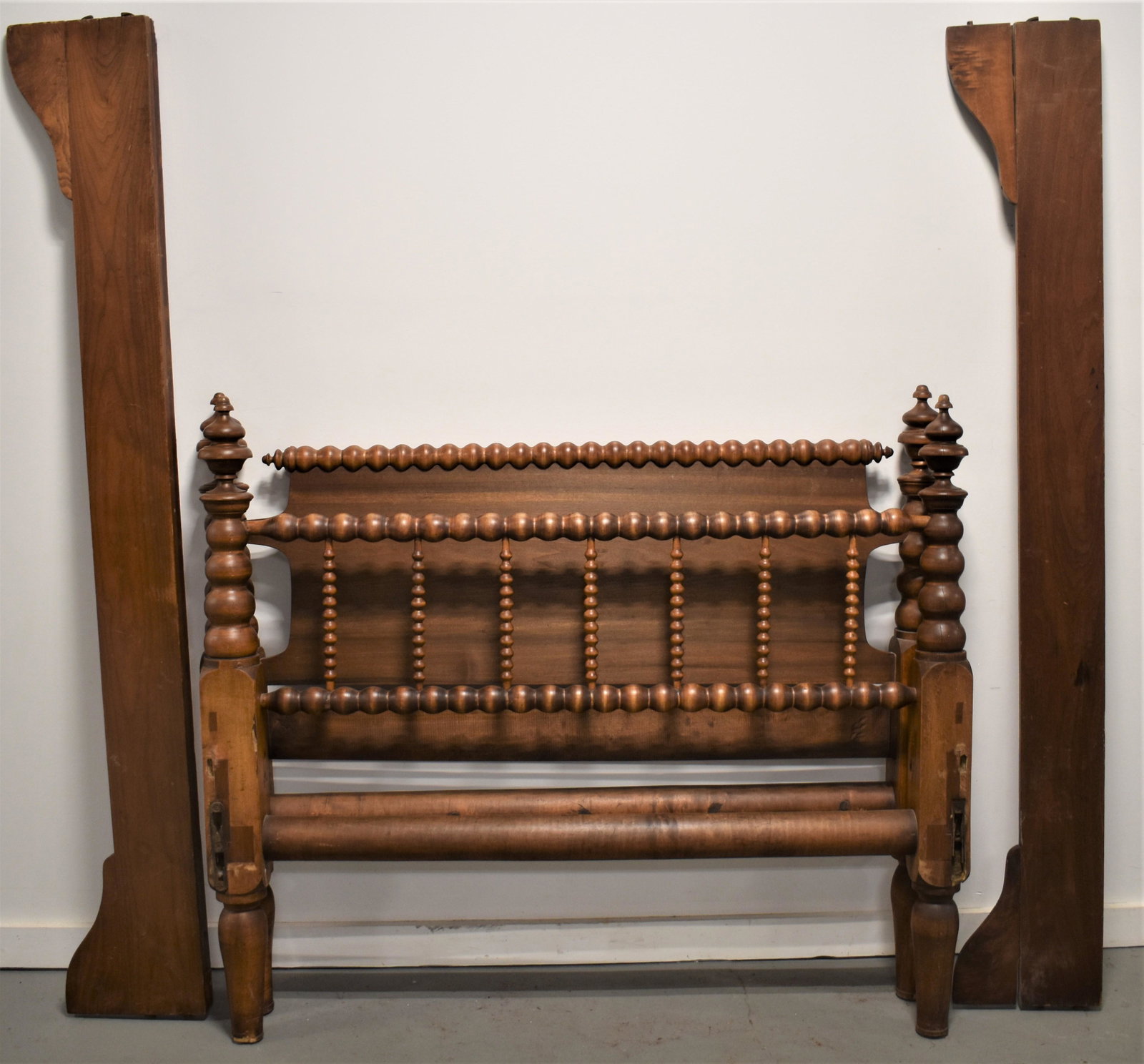 19th Century Maple Spool Bed: LATE 19TH CENTURY N.E. SPOOL BED - 53"W X 70"L - WEAR AND IMPERFECTIONS