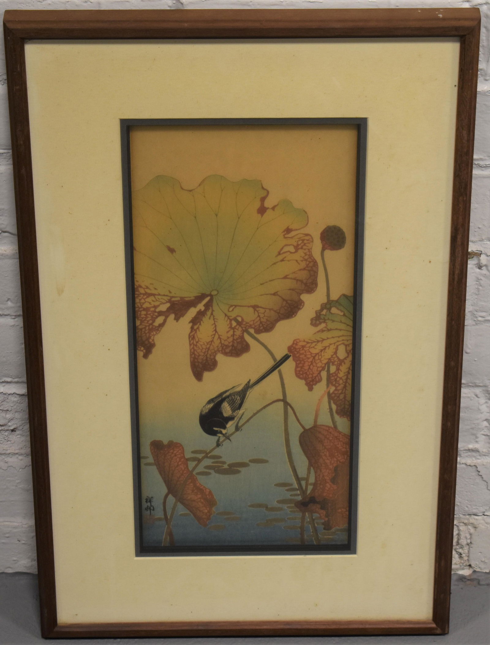 Japanese Woodblock Print of Bird Perched on Branch (1 of 5)