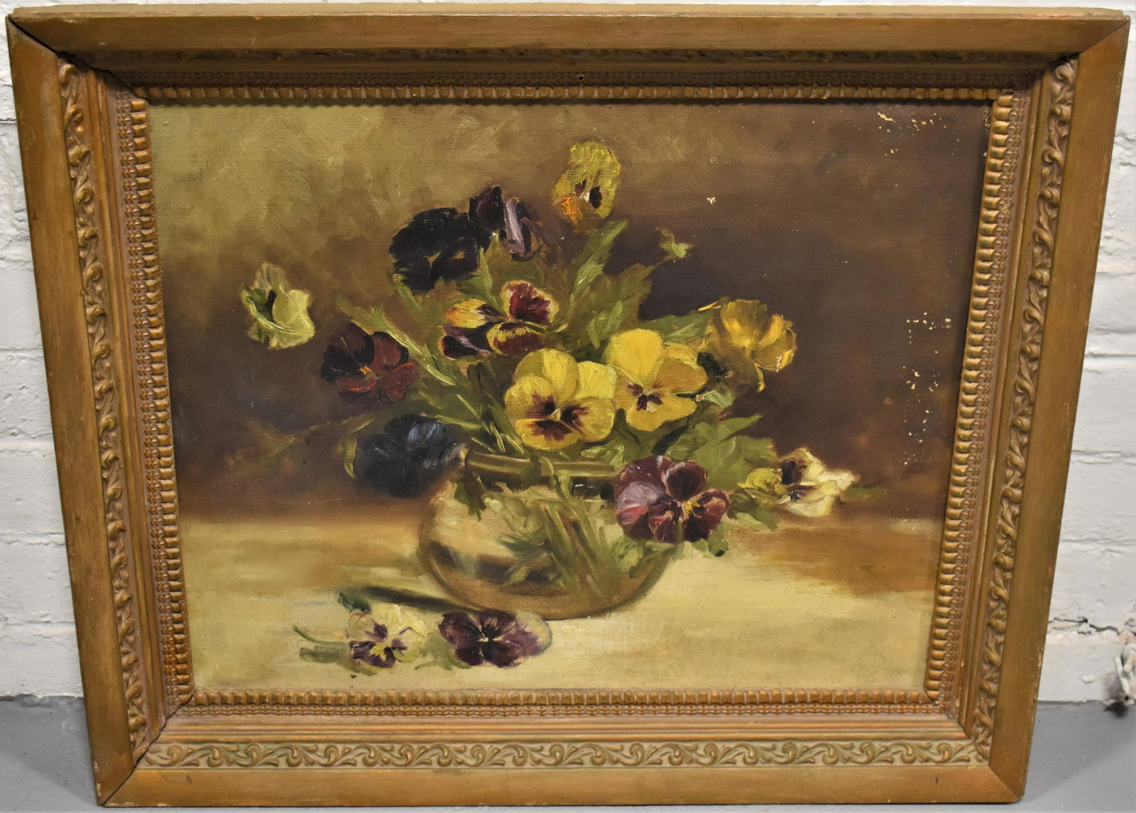 Victorian Floral Still Life Oil Painting: 19TH CENTURY VICTORIAN FLORAL STILL LIFE OIL PAINTING- UNSIGNED- FRAMED 15 3/4"X 17 3/4" FLAKING, WEAR AND LOSSES, IMPERFECTIONS