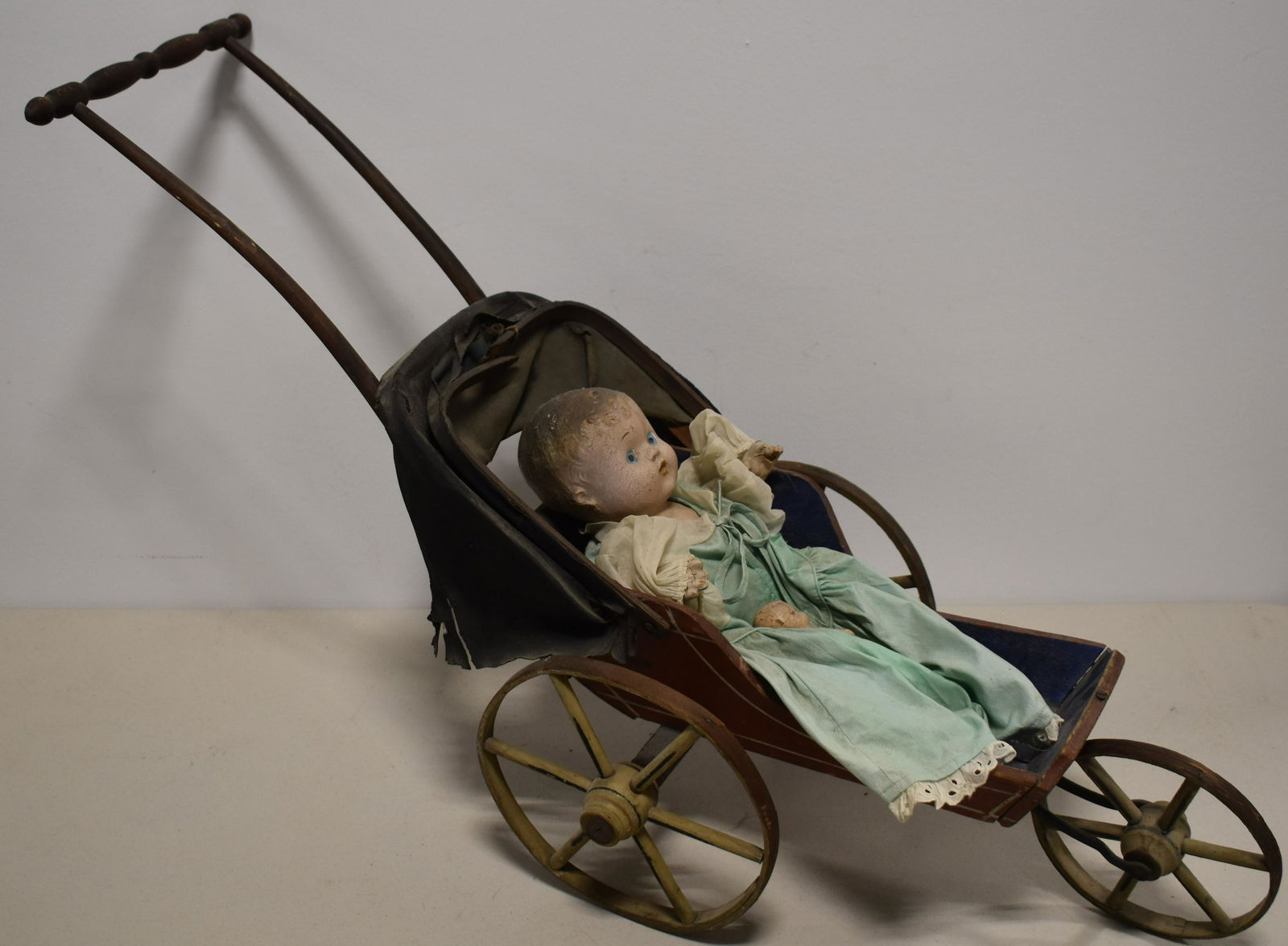 Victorian Doll Buggy w/ Surrey Top (1 of 2)