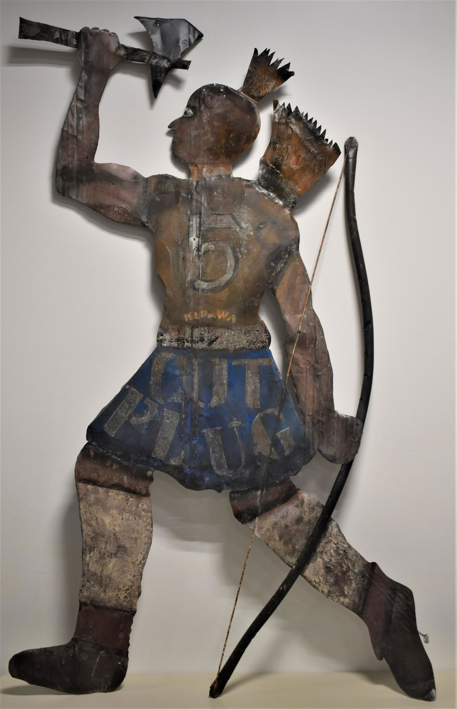 Painted Folk Art Indian Sheet Metal Adv. Sign (1 of 2)