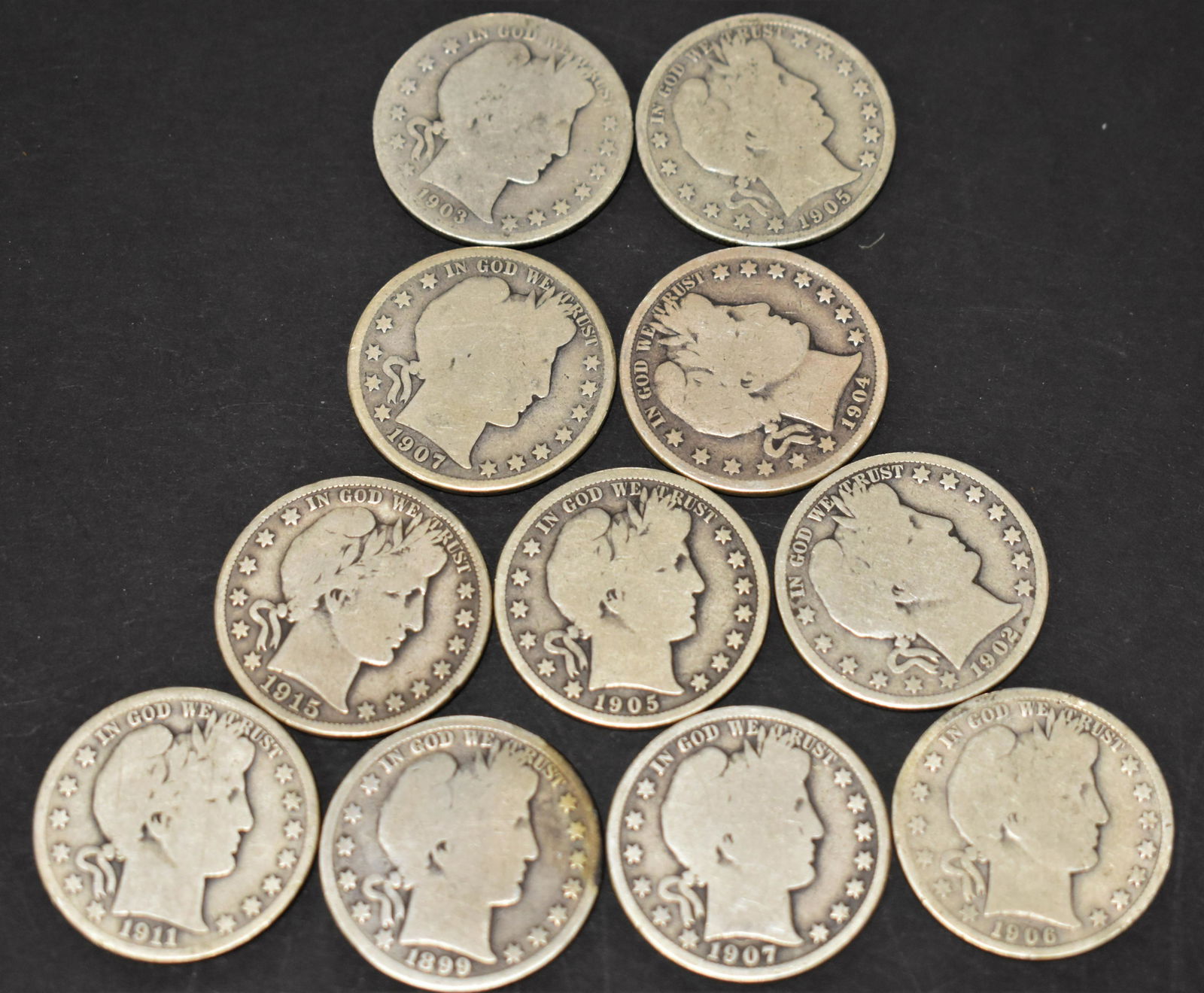 11 Silver Barber Half Dollars (1 of 2)
