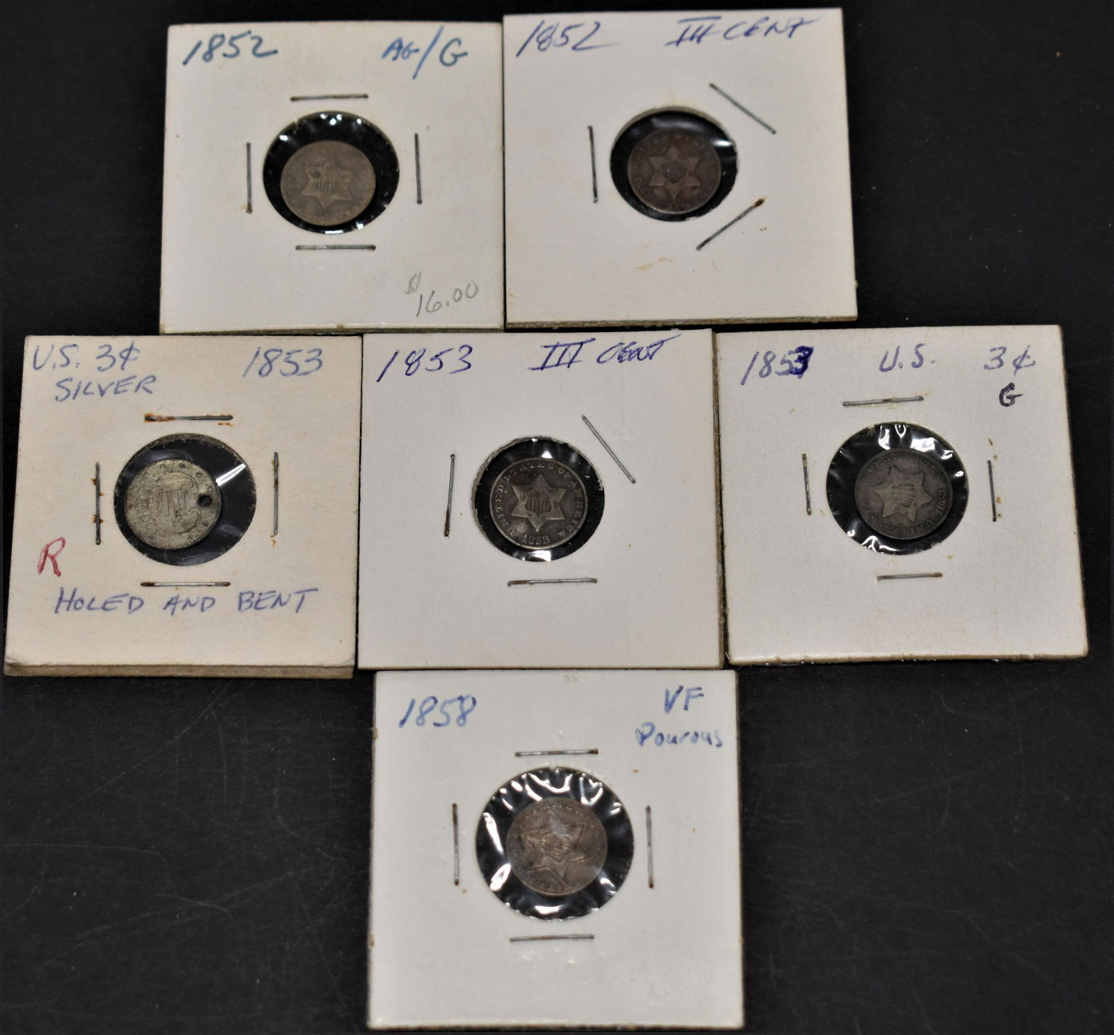 6 Silver 3 Cent Coins (1 of 2)