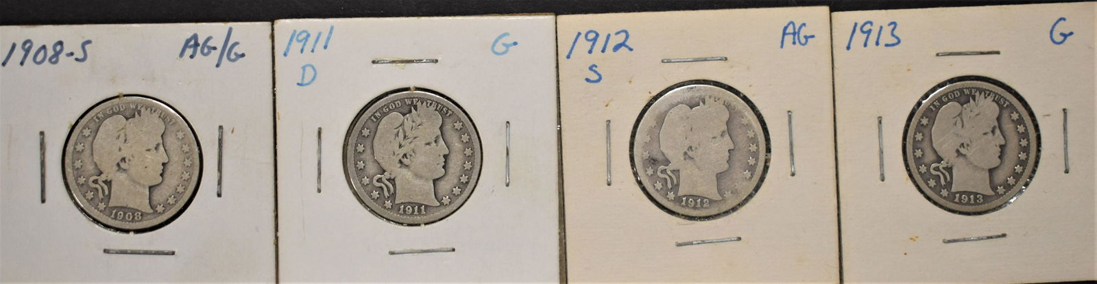 4 Silver Barber Quarters (1 of 2)