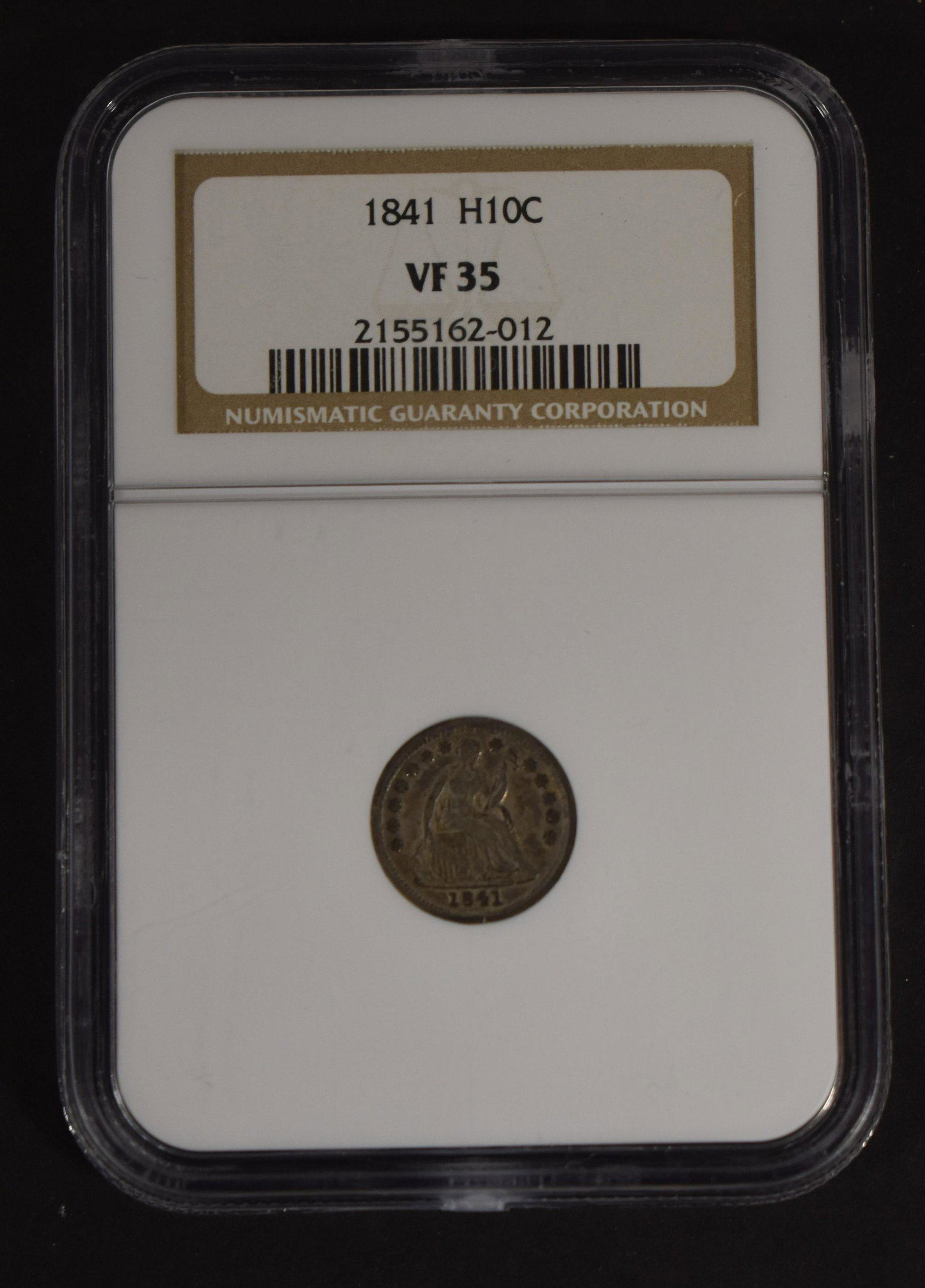 1841 Silver Half Dime: 1841 SILVER HALF DIME, GRADED VF35- NGC, .05 FACE