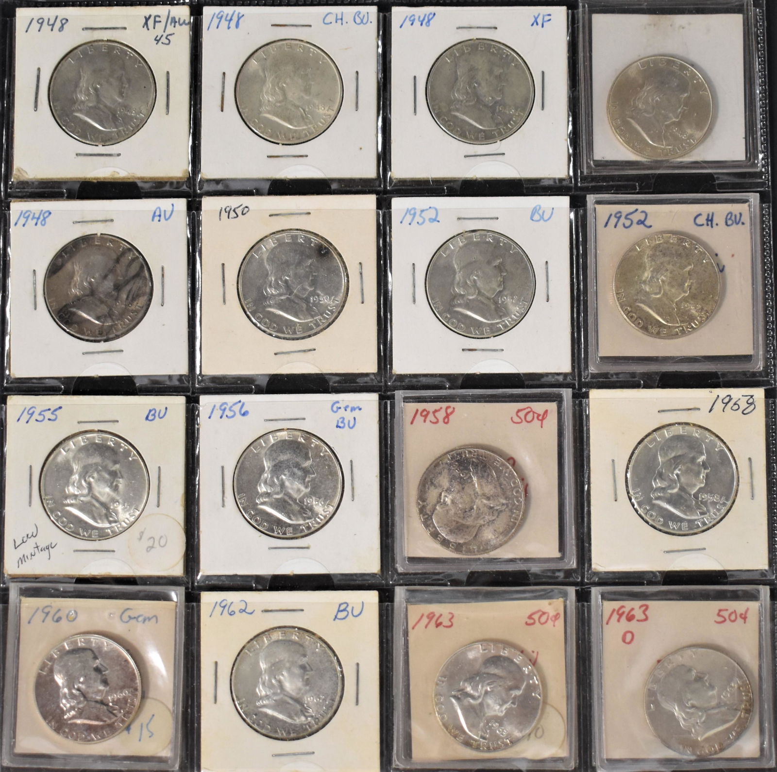 16 U.S. Silver Franklin Half Dollars (1 of 2)