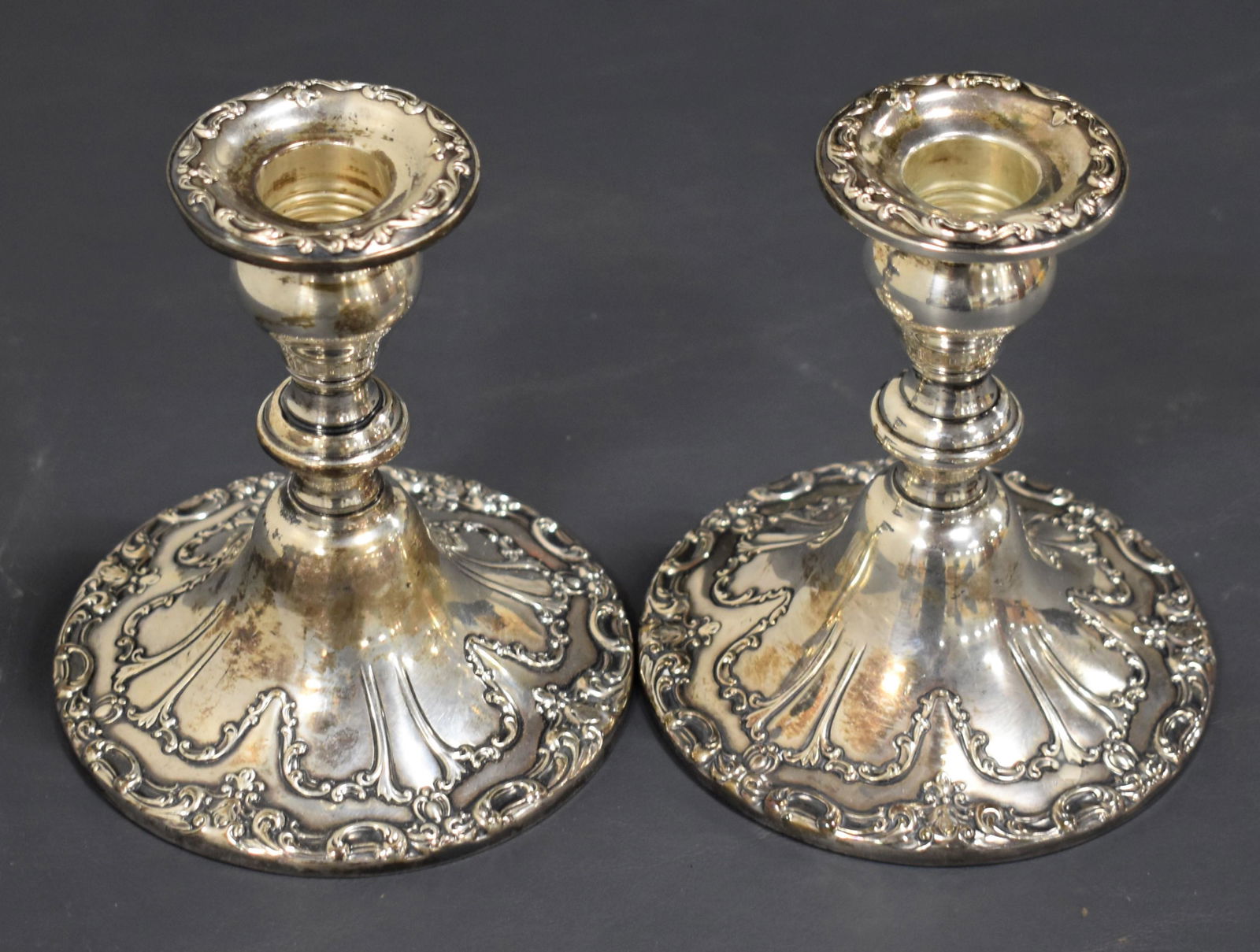 Pair Gorham Sterling Low Candlesticks (1 of 2)