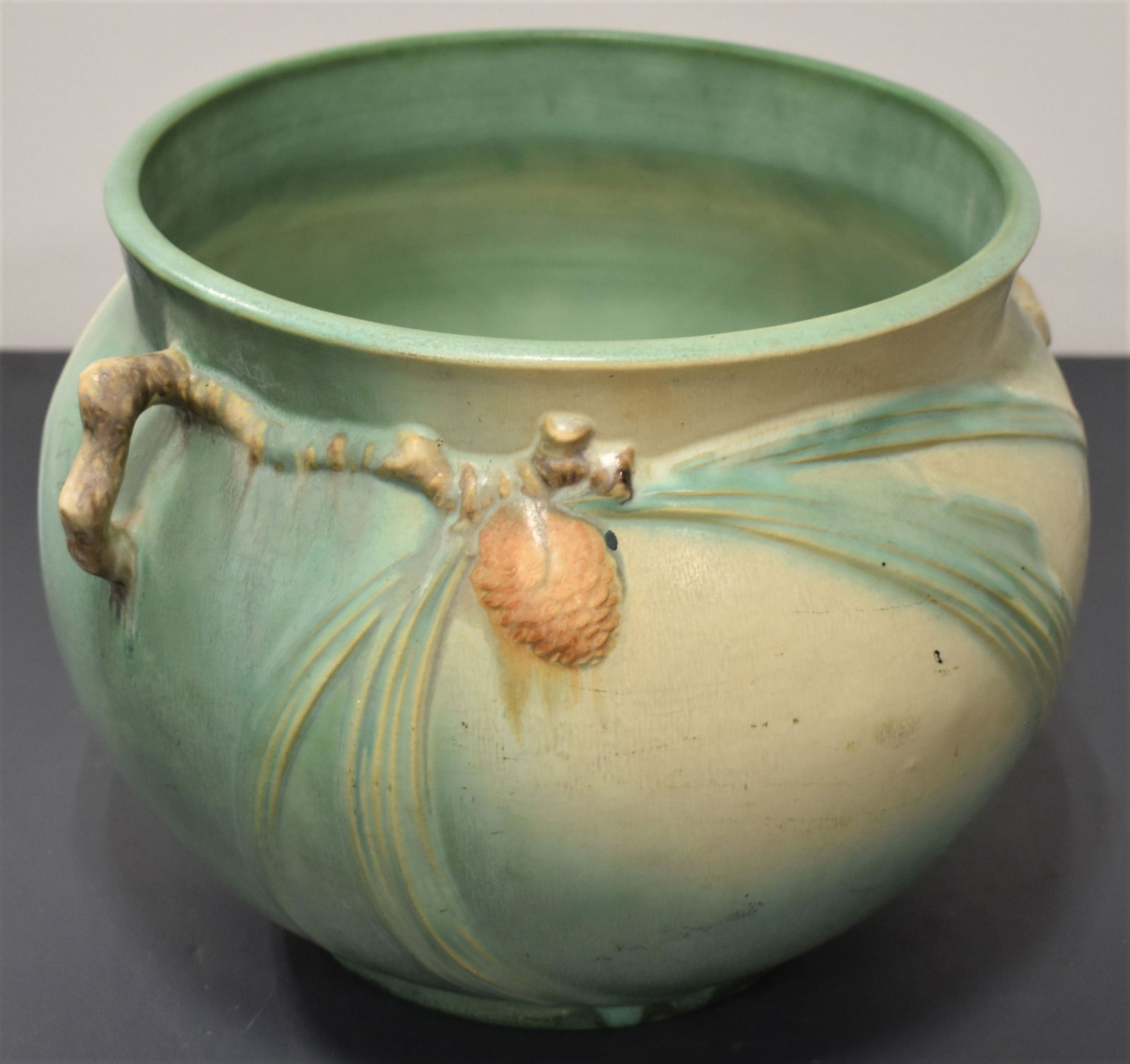 Green Roseville Pottery Pine Cone Jardiniere (1 of 4)