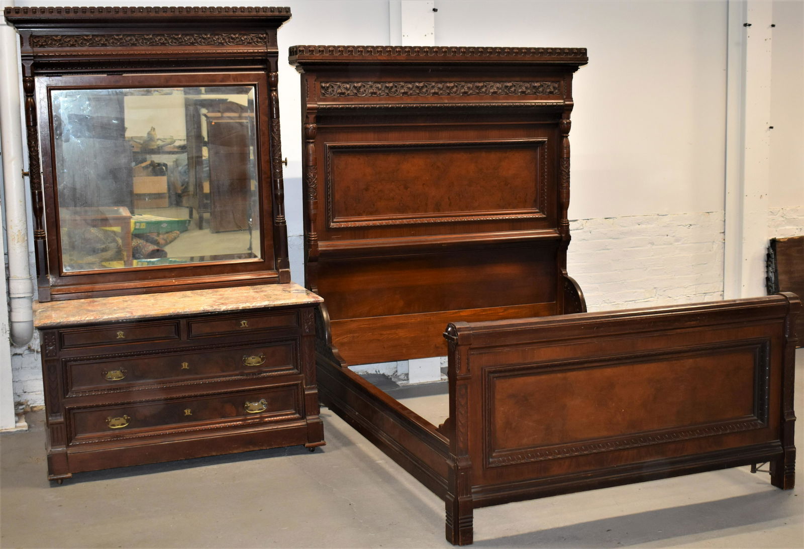 Fancy Victorian Carved Walnut Bedroom Suite (1 of 9)