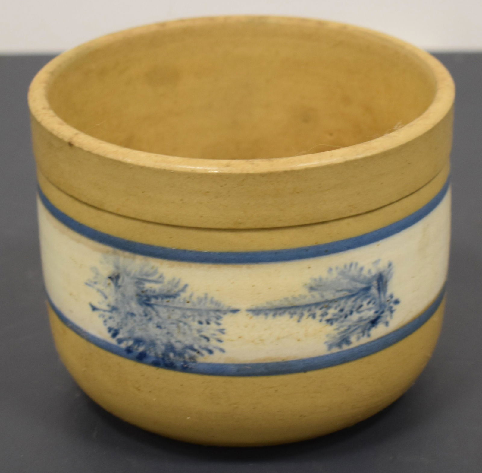 Yellowware Cannister W/ Mocha Decoration (1 of 2)