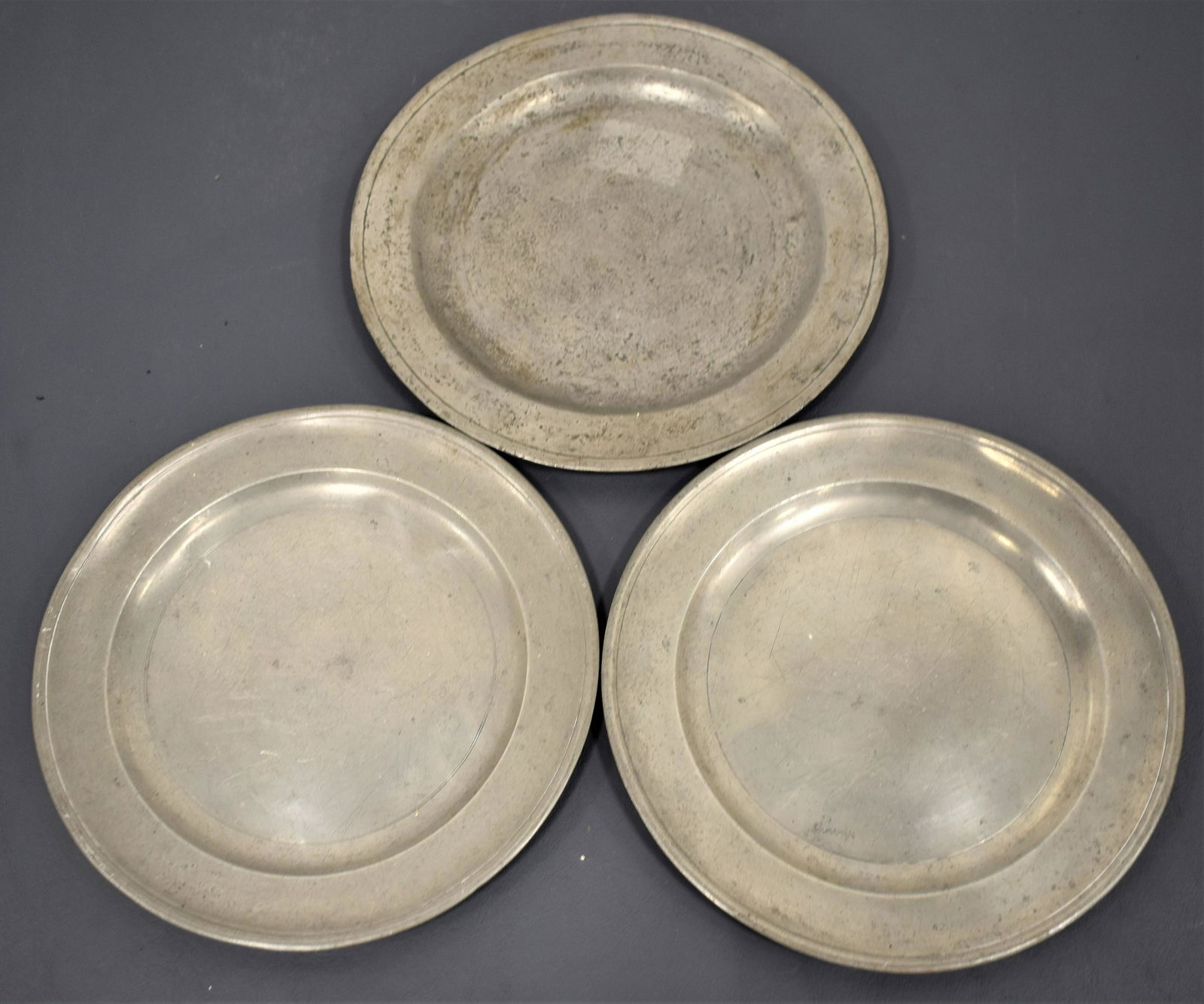 (3) Early Pewter Plates (1 of 4)