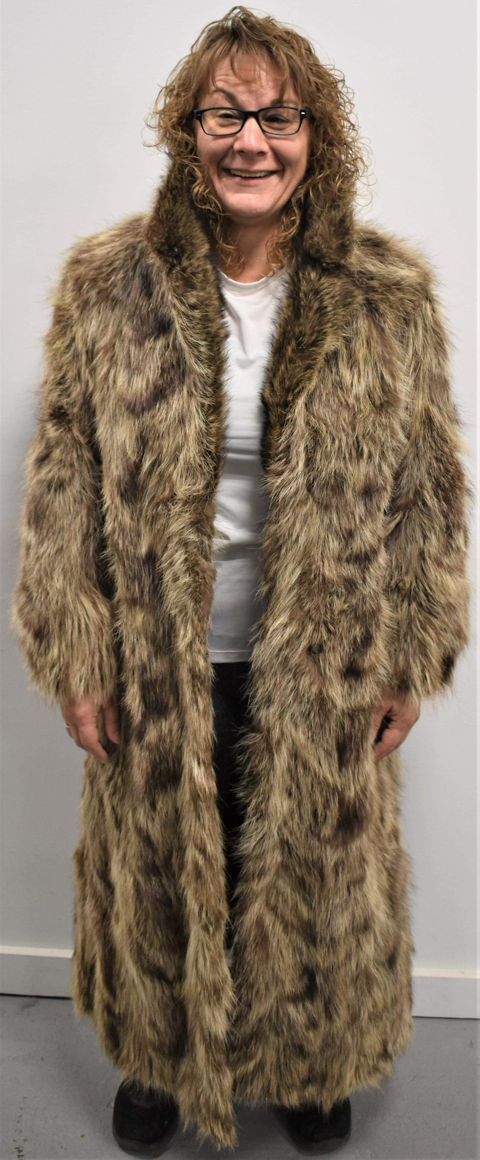 Vintage Andrea James Racoon Fur Coat: FULL LENGTH RACOON FUR COAT ANDREA JAMES N.Y. LABEL 51"L- 17 1/2" SLEEVE- 17 1/2" SHOULDERS- WEAR AND IMPERFECTIONS