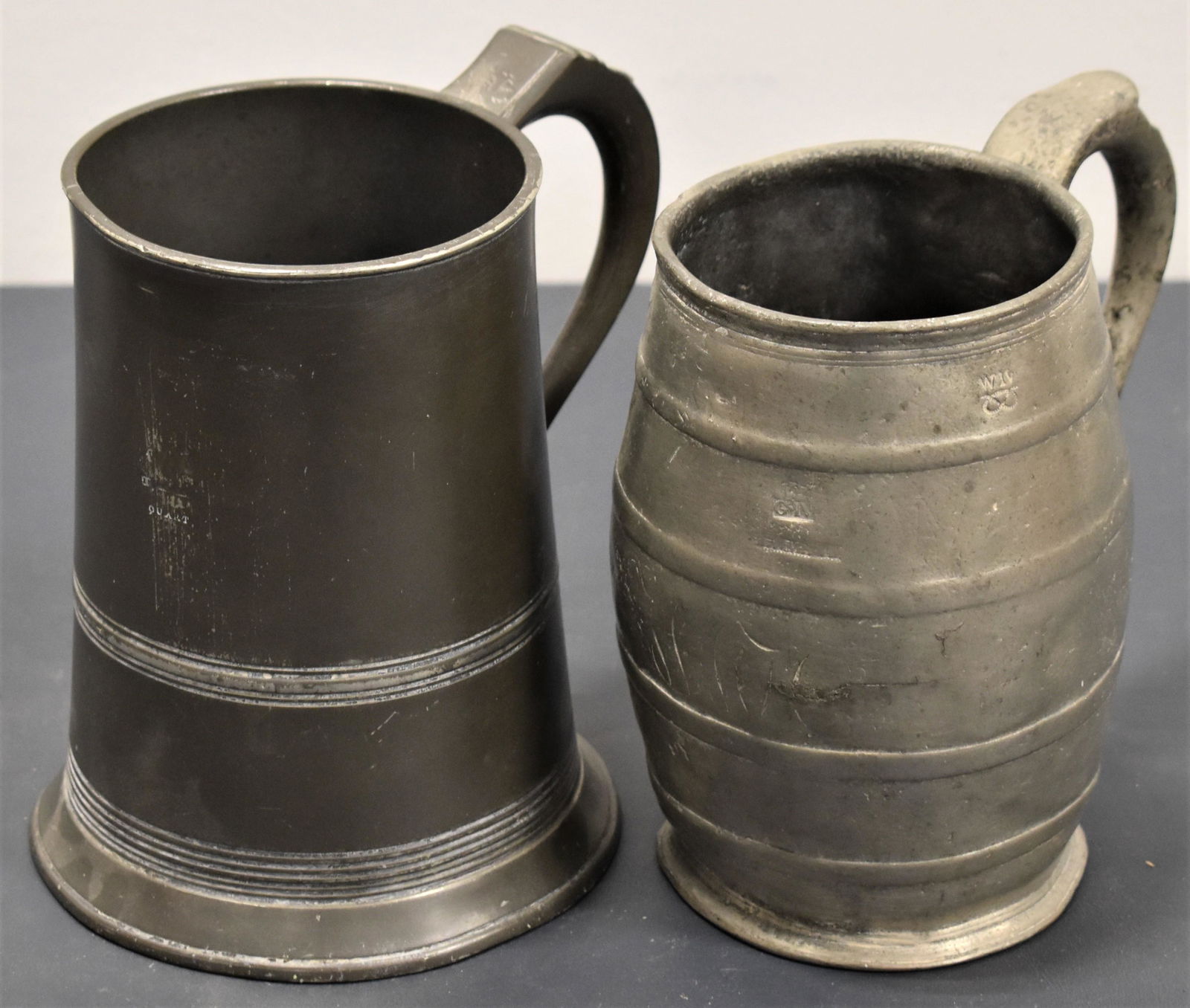 (2) Early Pewter Tankards (1 of 4)