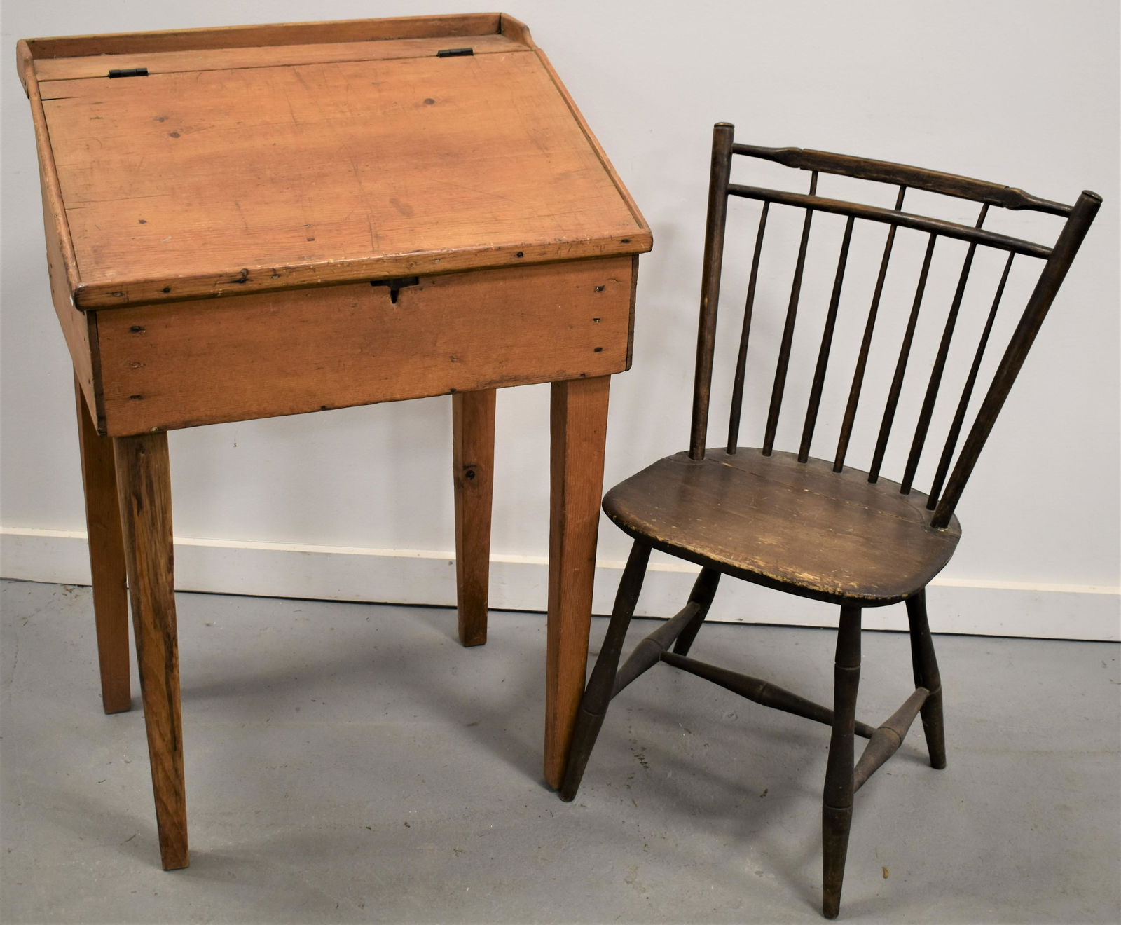 Primitive Pine Schoolmasters Desk and Chair (1 of 2)