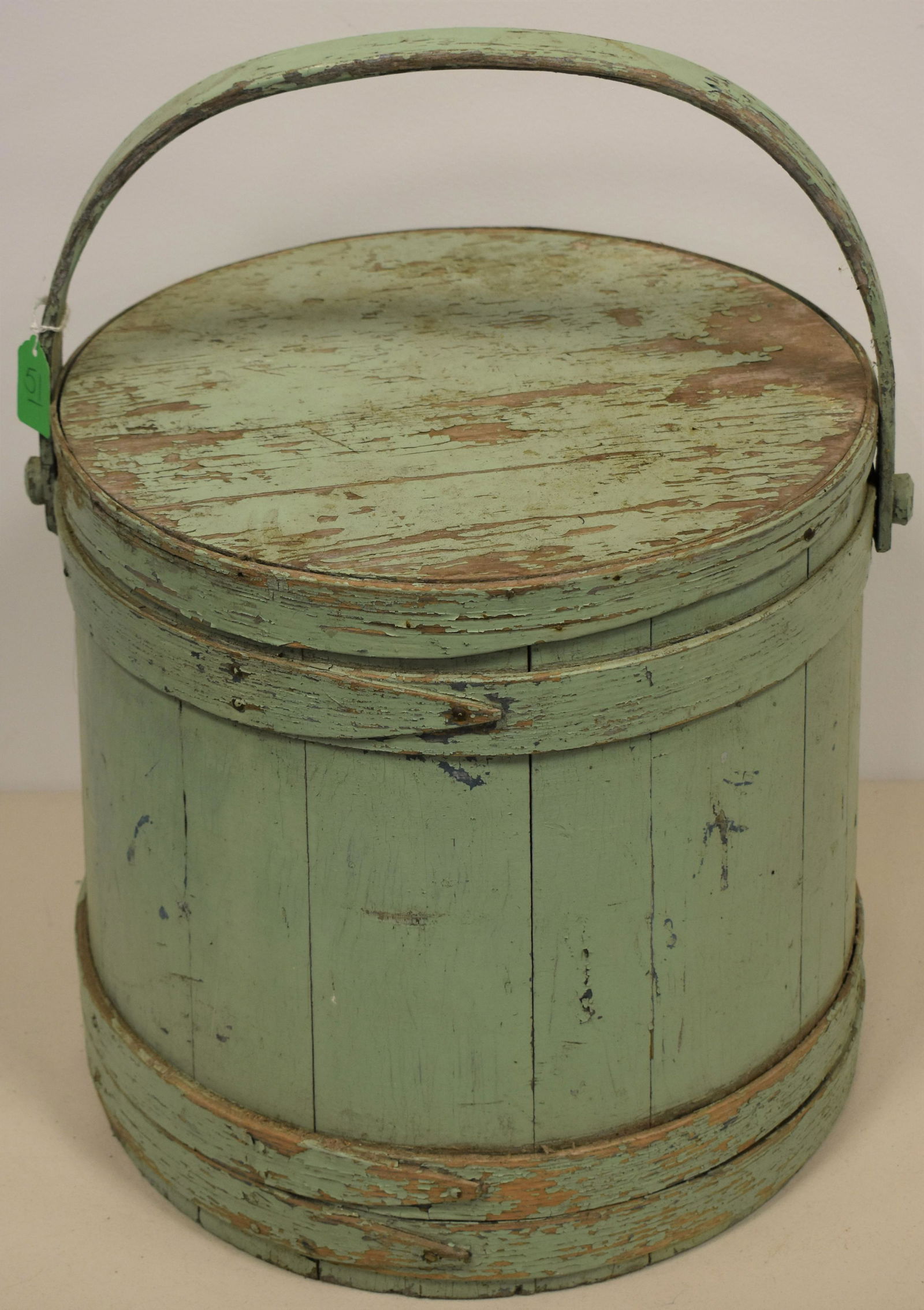 19TH CENT PAINTED WOODEN FIRKIN (1 of 2)