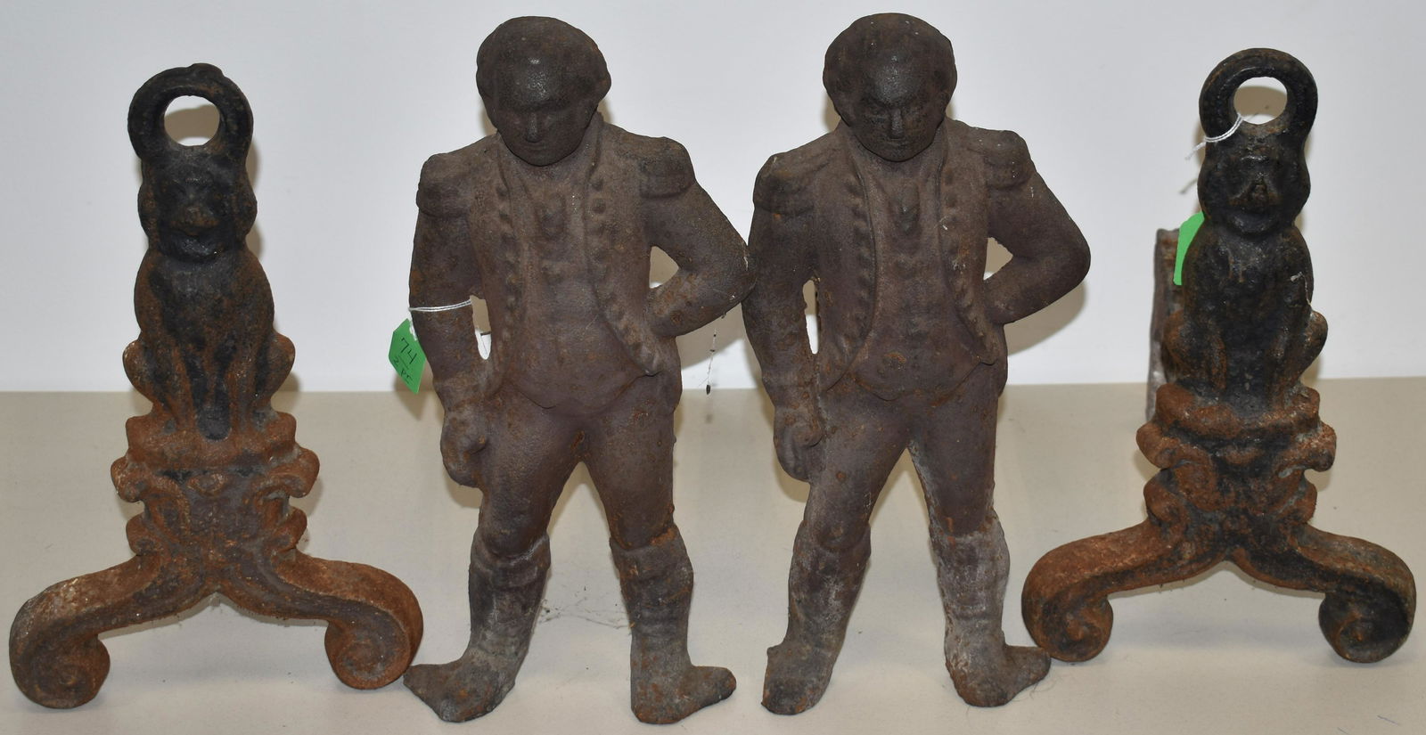 2 PR. VINTAGE FIGURAL CAST IRON ANDIRONS (1 of 5)