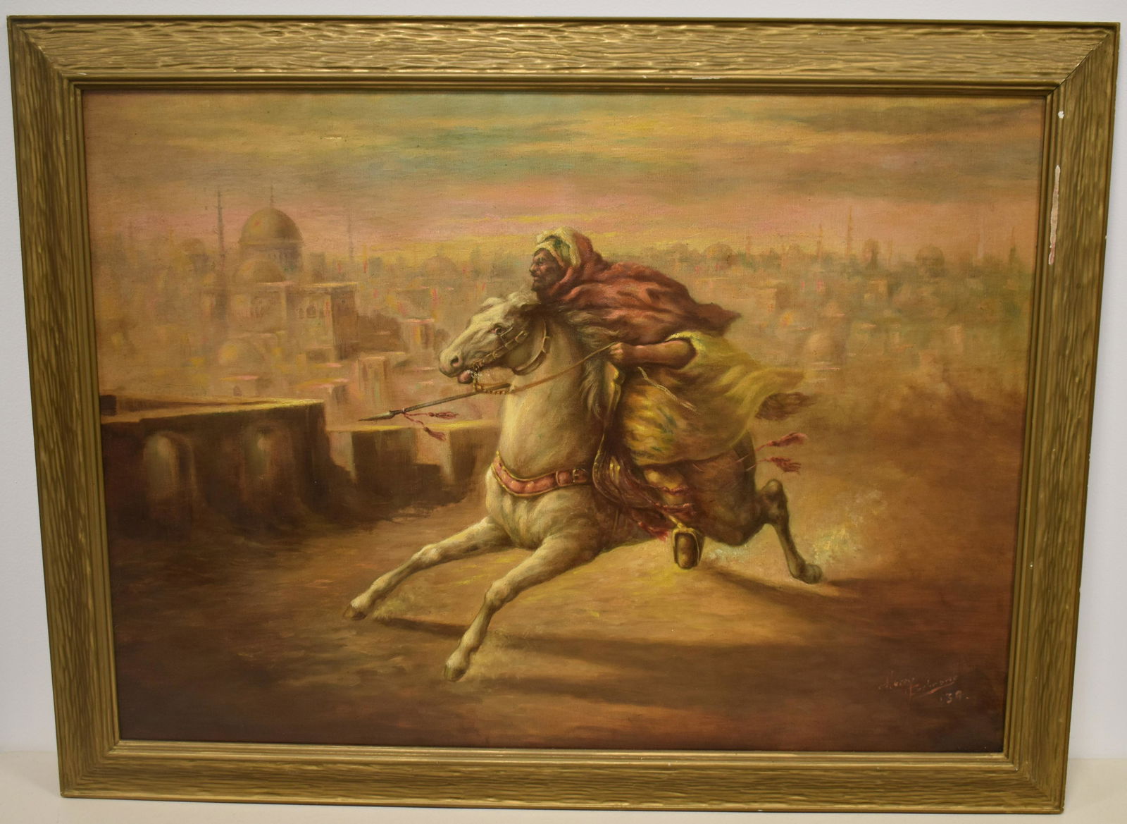 OIL ON CANVAS OF ARAB WARRIOR ON HORSEBACK (1 of 3)