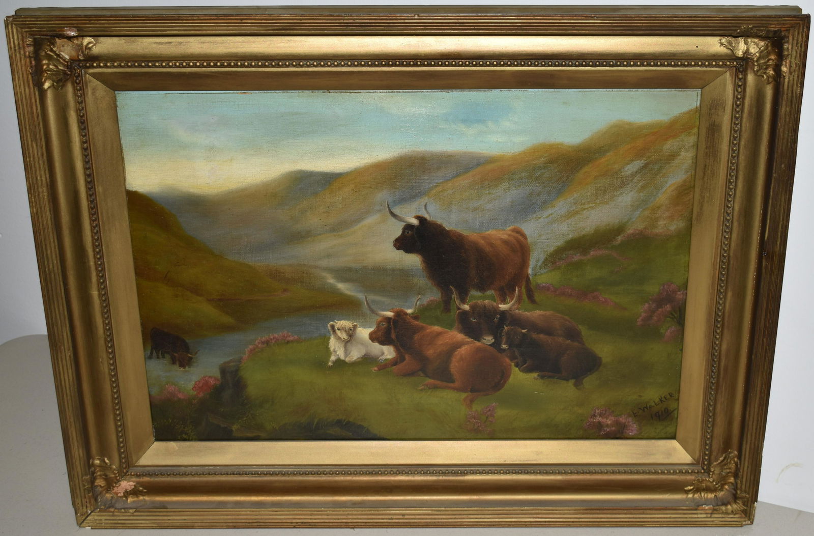VINTAGE PASTORAL LANDSCAPE OIL ON CANVAS PAINTING (1 of 3)