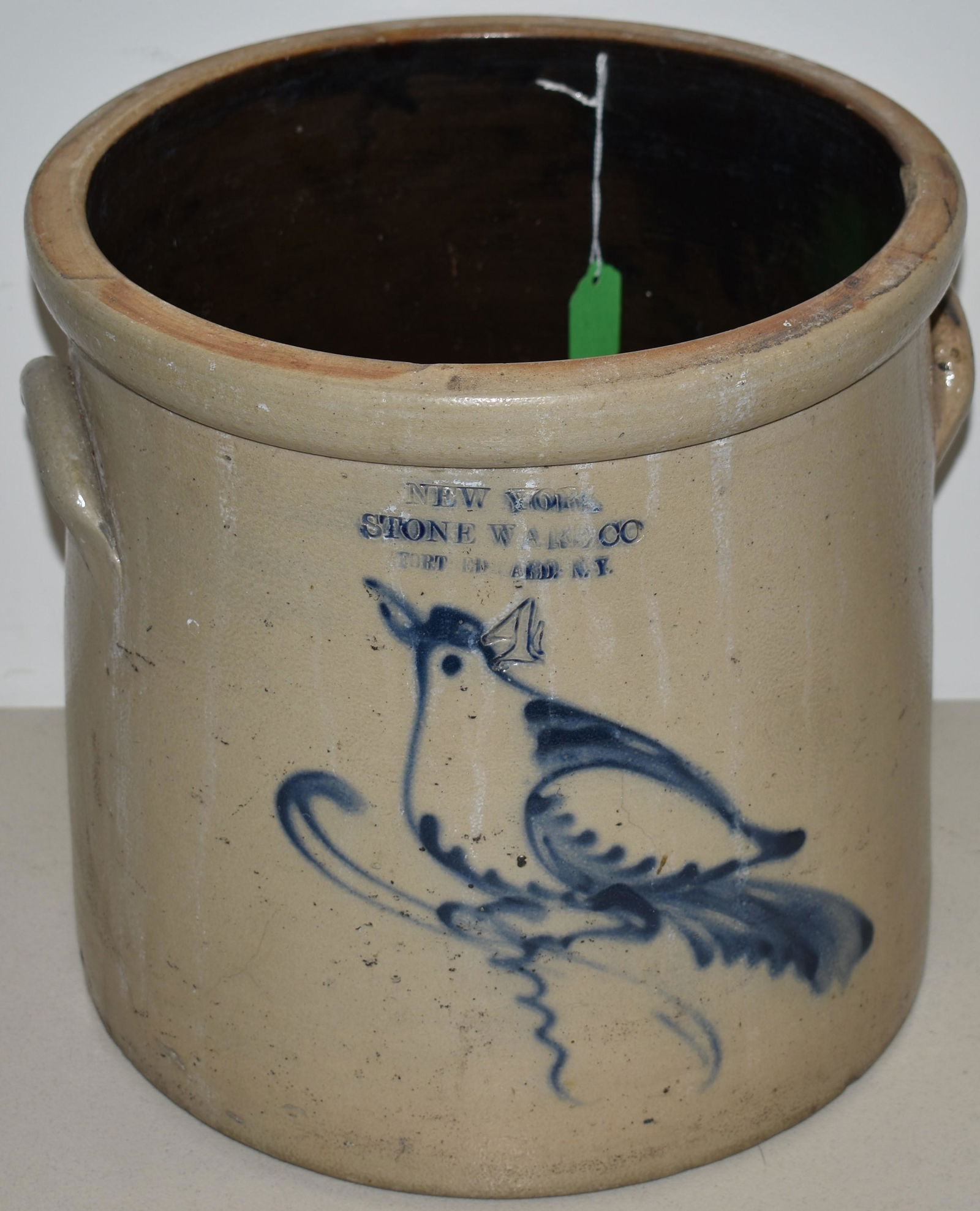 4 GAL N.Y. STONEWARE BIRD DECORATED CROCK (1 of 2)
