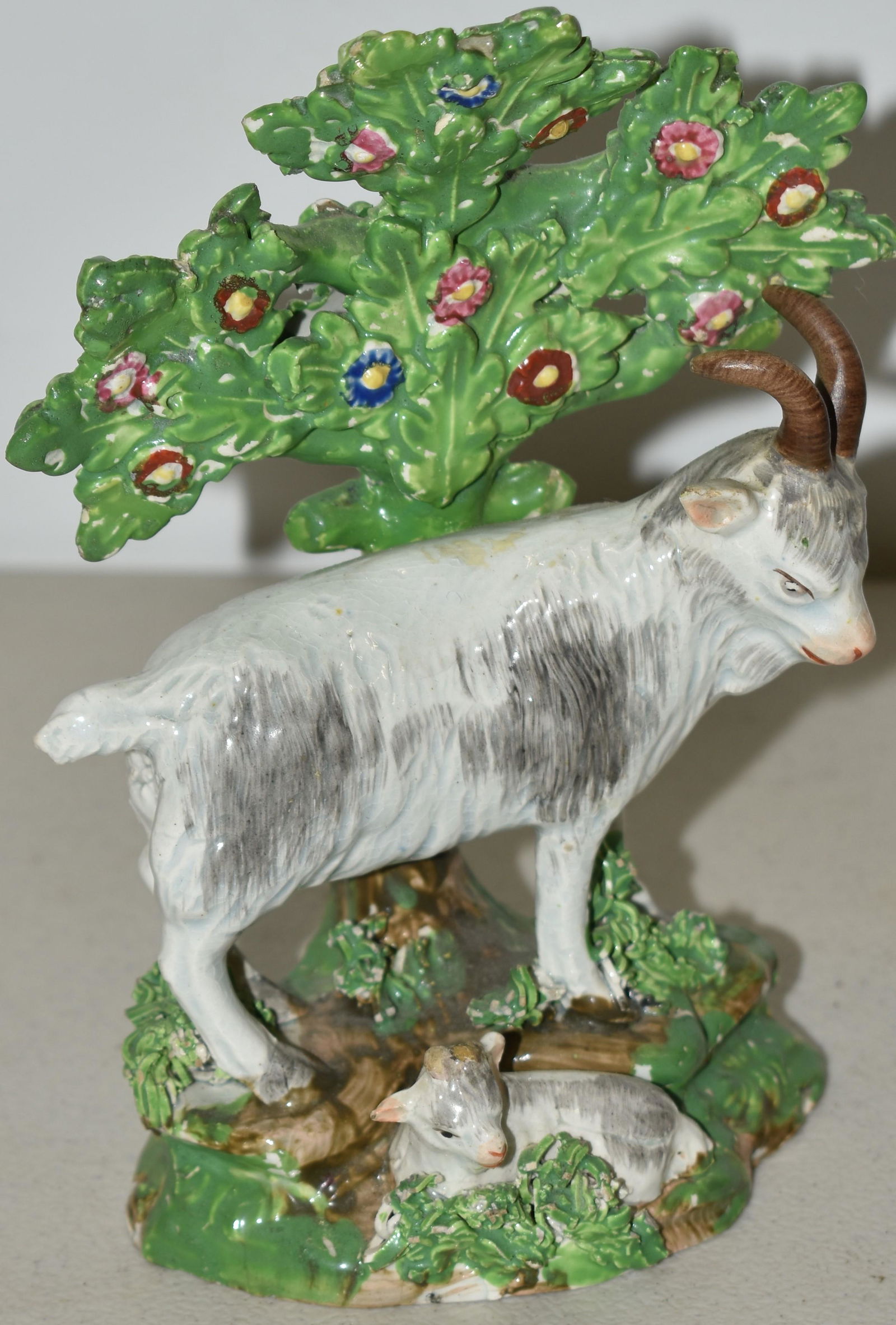 EARLY STAFFORDSHIRE FIGURE - RAM WITH LAMB (1 of 2)