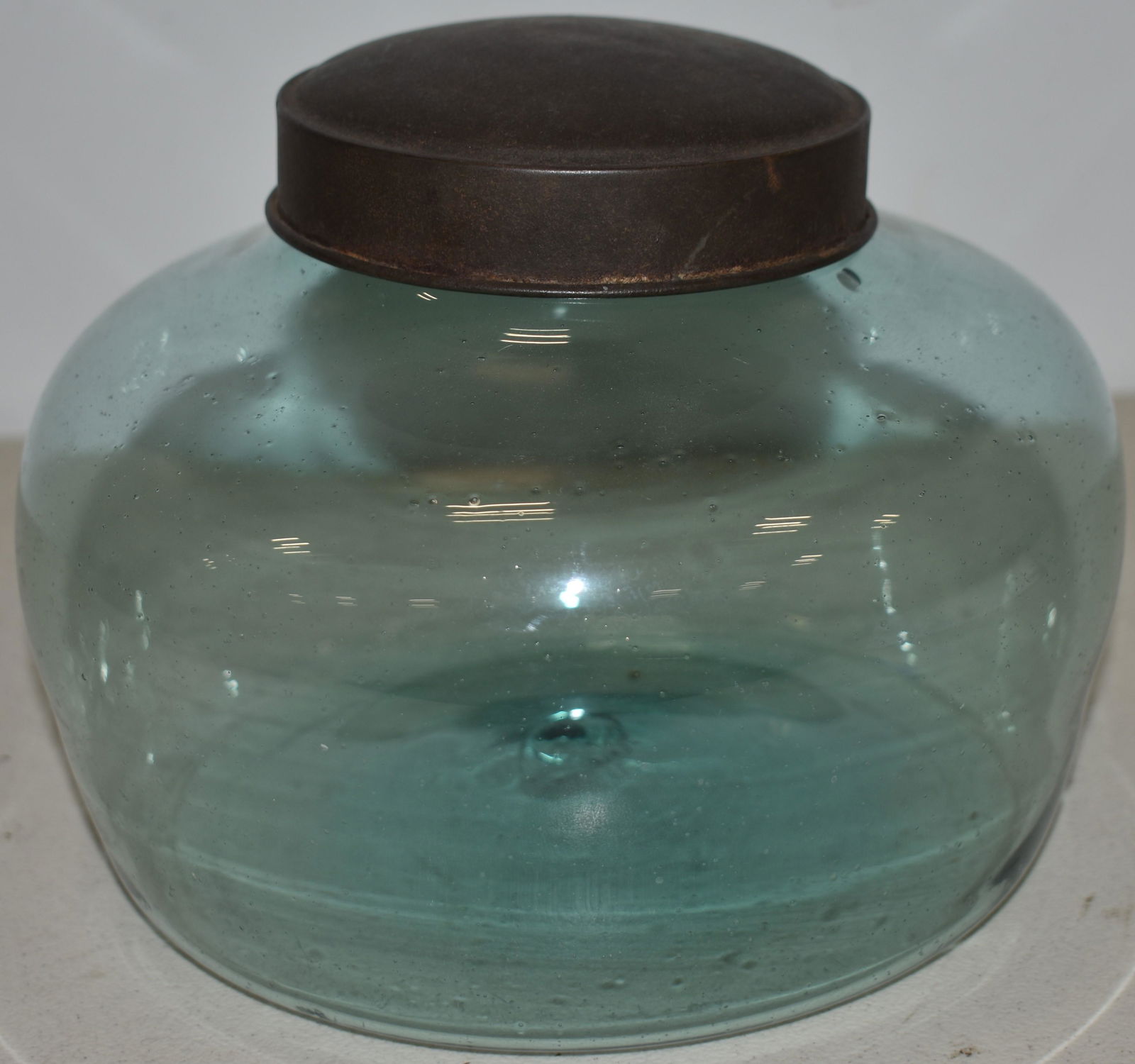 AQUA GREEN BLOWN GLASS JAR (1 of 2)
