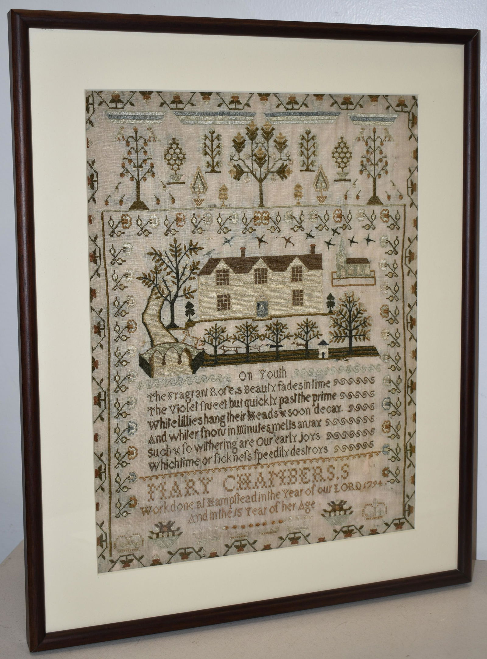 18TH CENT ENGLISH NEEDLEWORK SAMPLER (1 of 2)