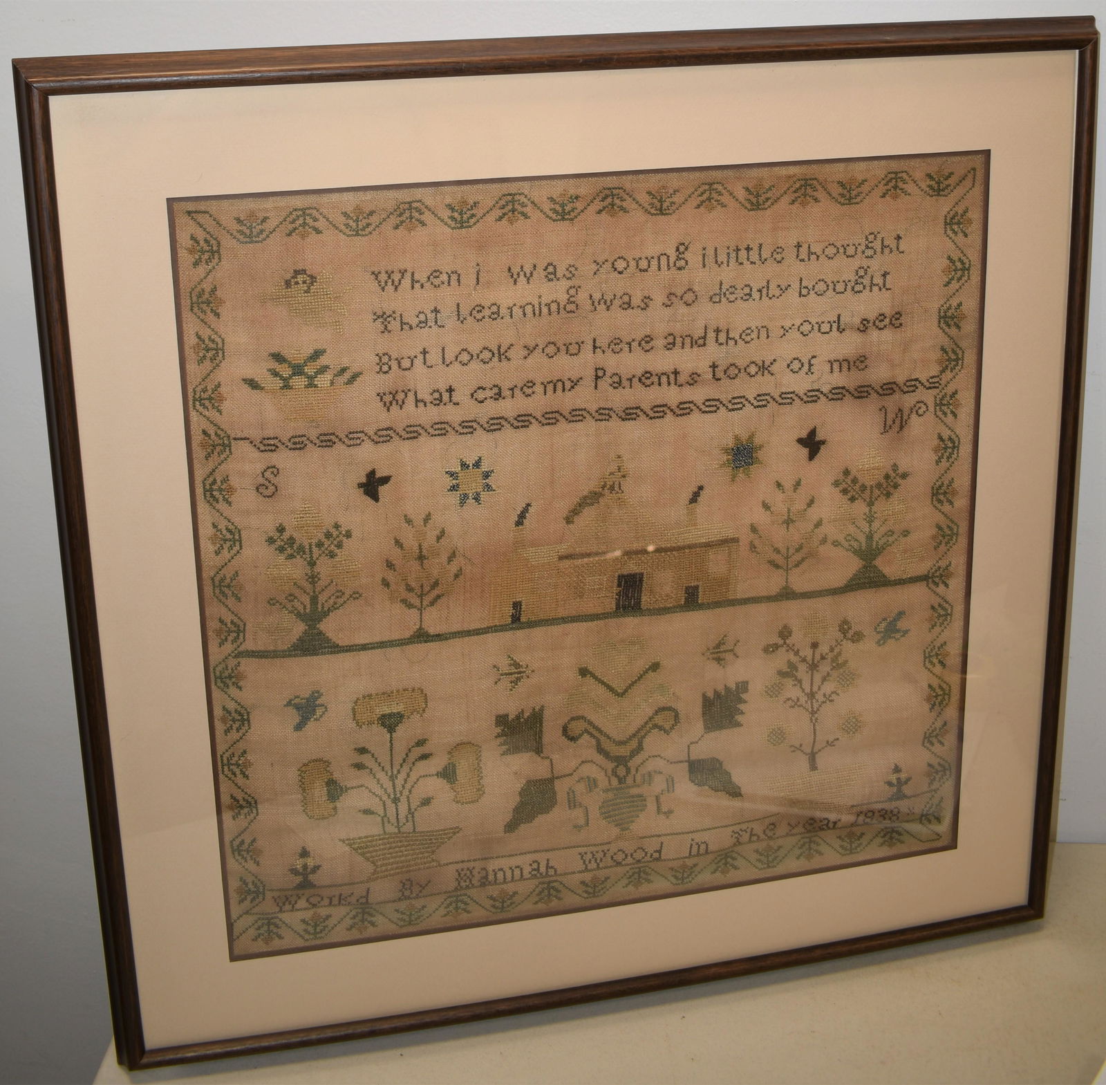 19TH CENT NEEDLEWORK SAMPLER ON LINEN (1 of 2)