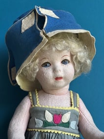 Rare Antique French 14" SFBJ Pressed Felt Jointed Cloth Doll Sleepy Eyes