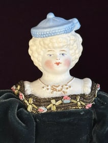 Antique German 11.5" Hertwig Molded Hat Parian China Bisque Doll