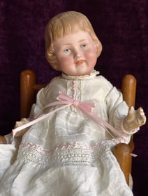 Rare Antique German 9” Gebruder Ohlaver Revalo Dep Molded Hair Character Doll