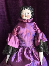 Antique German 25" Bawo & Dotter Pat. Dec. 7/80 Brunette China Head Doll