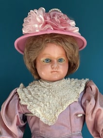 Antique German 23" Wax Over Papier Mache Sleepy Eye Fashion Doll