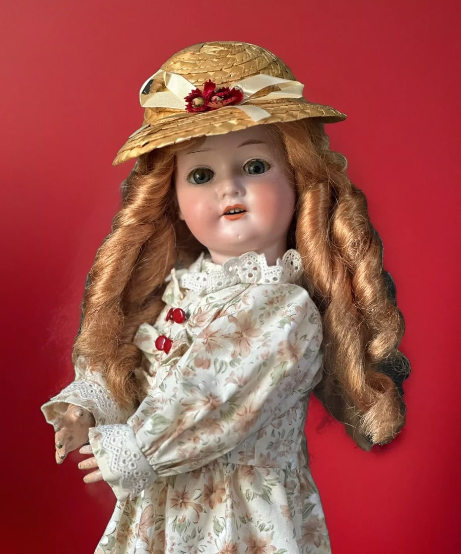 Antique German C.M. Bergmann Waltershausen 19" Doll Bisque Head Composition Body: Beautiful doll by C.M. Bergmann!!Marked on the back of her head - see photo. She is about 19” tallHead:Bisque socket head, blue glass sleepy eyes . Painted lower and upper lashes, upper real las
