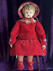 Antique German 20" Minerva Metal Tin Head Doll