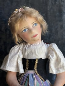 Unidentified Rare 24" Antique/Vintage Cloth Painted Boudoir Style Doll