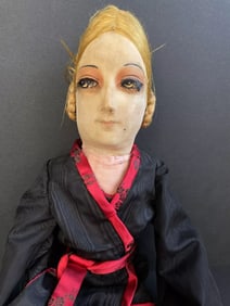 Antique Art Deco 30" French Boudoir Flapper Cloth Face Mask Doll